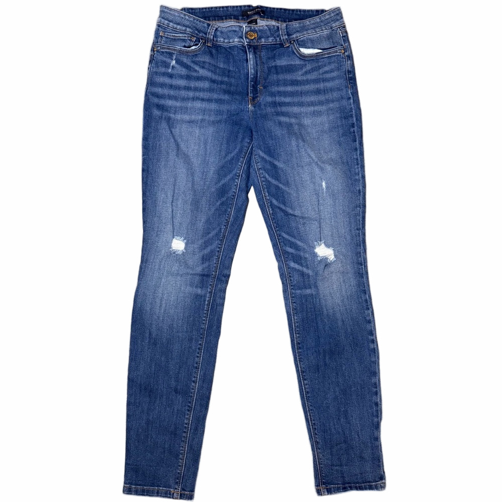 NWOT White House Black Market Skimmer Dark Blue Skinny Jeans Distressed Size 10